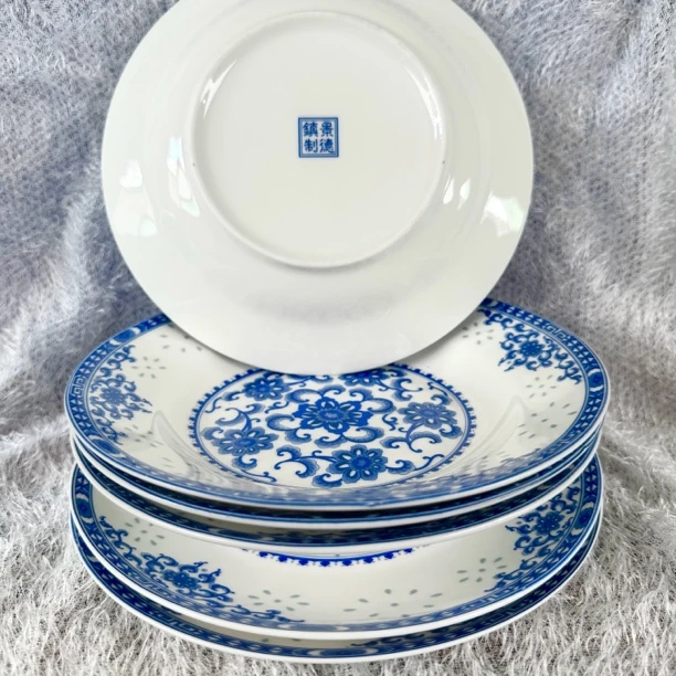 富贵花骨质瓷餐盘4个深盘2个平盘共6个