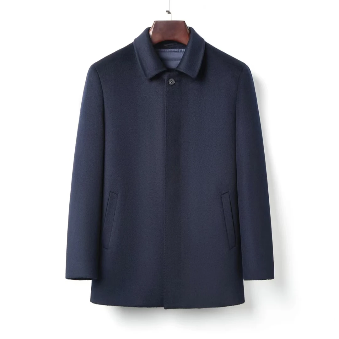 [2356]纯羊绒鹅绒内胆 男士休闲外套2356中长款加厚翻领冬季宽松