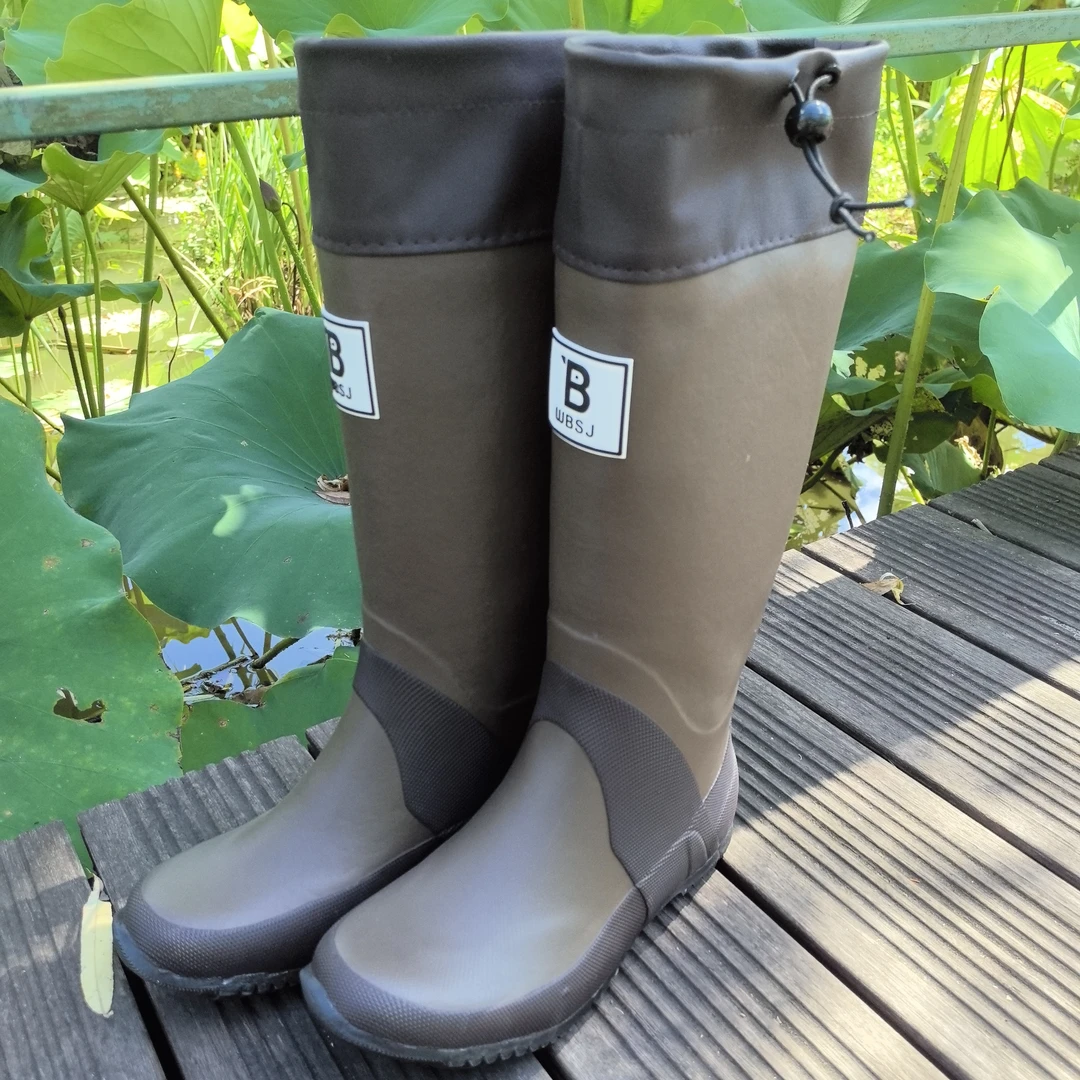 B野鸟协会高筒男士雨靴陡步钓鱼靴平底折叠轻量化天然橡胶防水靴