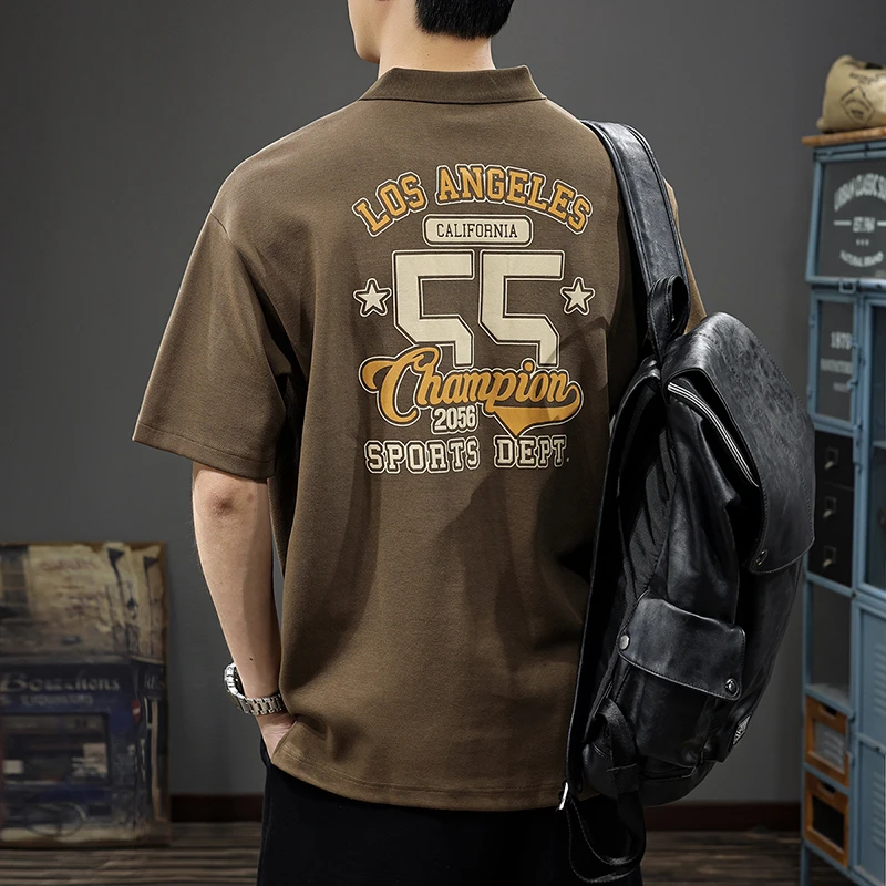 高端夏季300g重磅短袖polo衫男宽松大码落肩体恤美式复古保罗衫潮