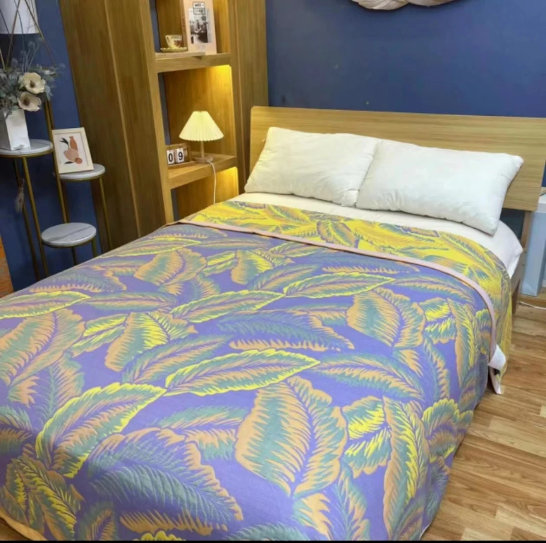 H【单人多彩芭蕉】150*200CM纯棉可铺可盖多层纱布亲肤通用床盖