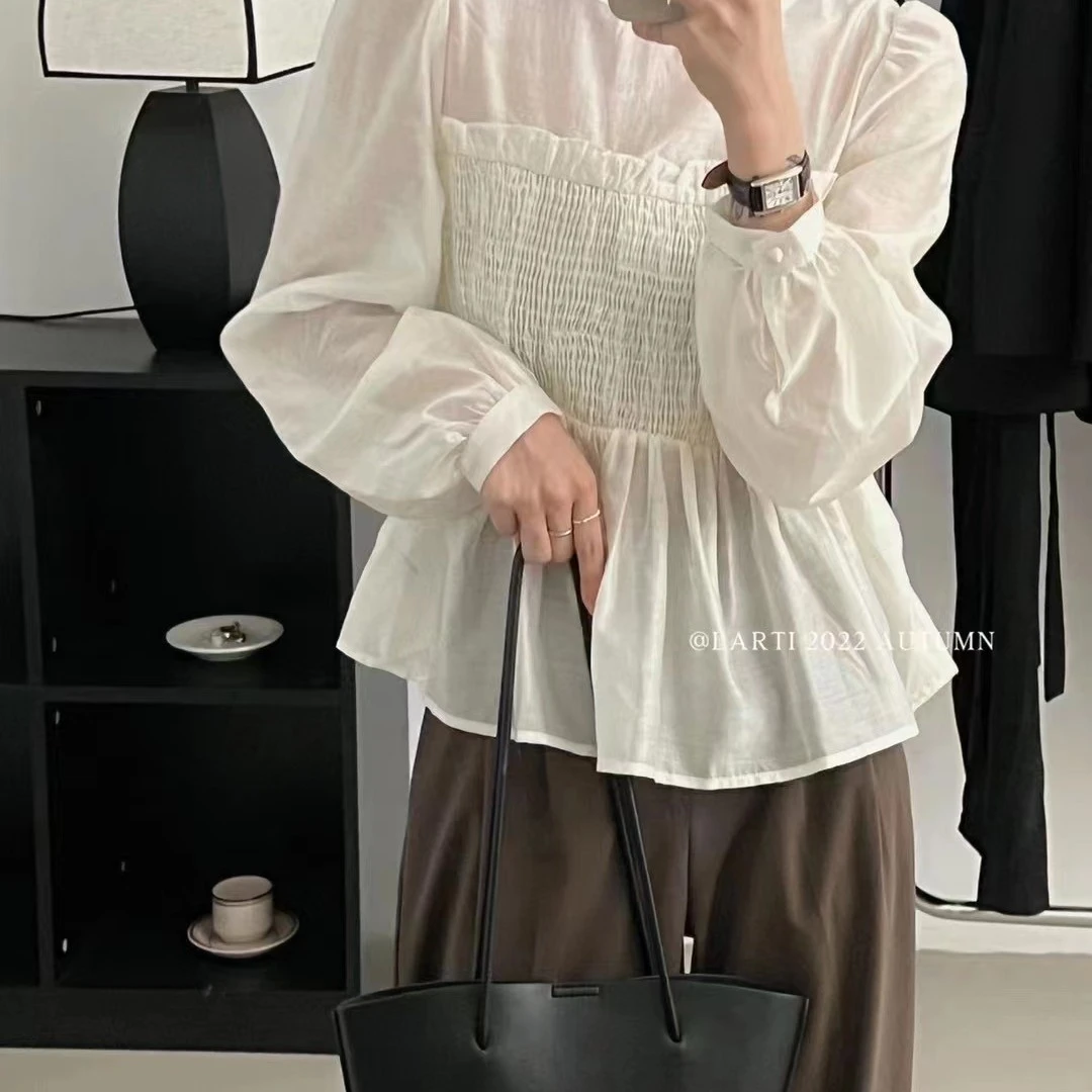 十三行秋款大版宽松休闲衬衣长袖,衬衫,蓝色,上衣