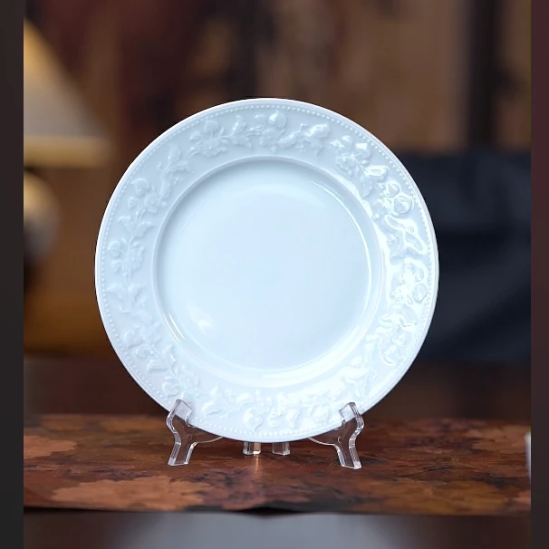 【宋韵专享】青白丨8.3英寸浮雕四叶草平盘