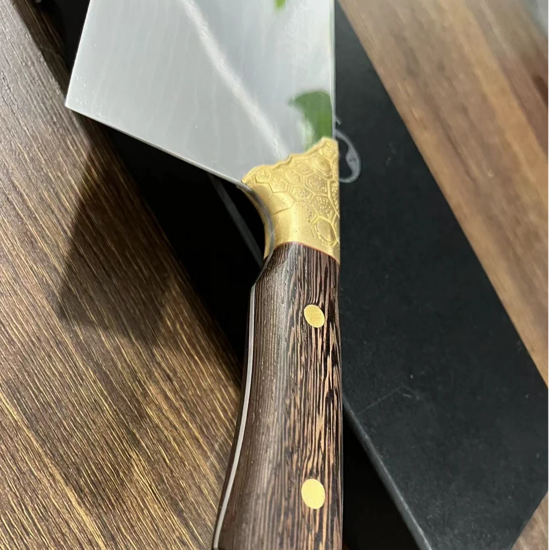 大足龙水大马士革切片刀31层水波纹纯铜加固久拍不断 刀把酸枝木