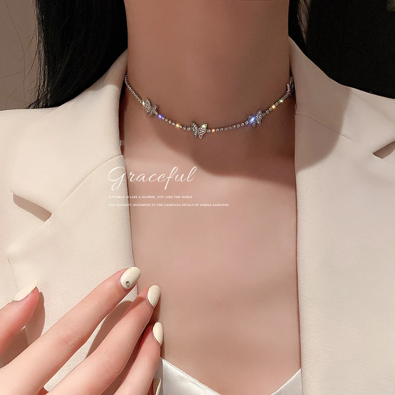 铜合金项链 锁骨链高级蝴蝶项链轻奢小众颈链项圈2023新款配饰女