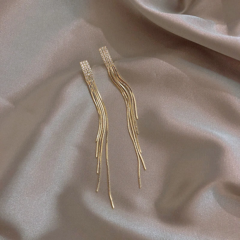 铜合金耳饰 耳环女2023年新款气质长款流苏耳坠耳钉耳饰