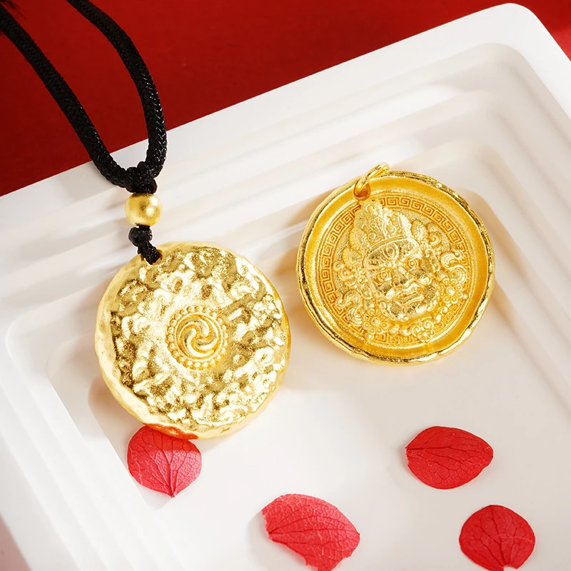 合金项链 1古法罗汉圆牌项链国风复古久不掉色吊坠镀金饰品配饰