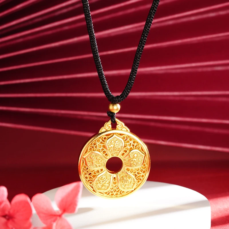 非金属布艺项链 镂空项链女款五福临门轻奢花卉吊坠饰品设计感