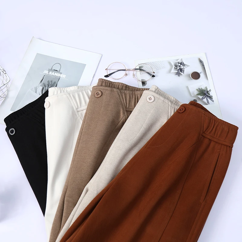 苏写【专柜 轻奢 】新款澳洲醋 酸羊 毛垂顺暖弹高腰显瘦镰刀哈伦裤