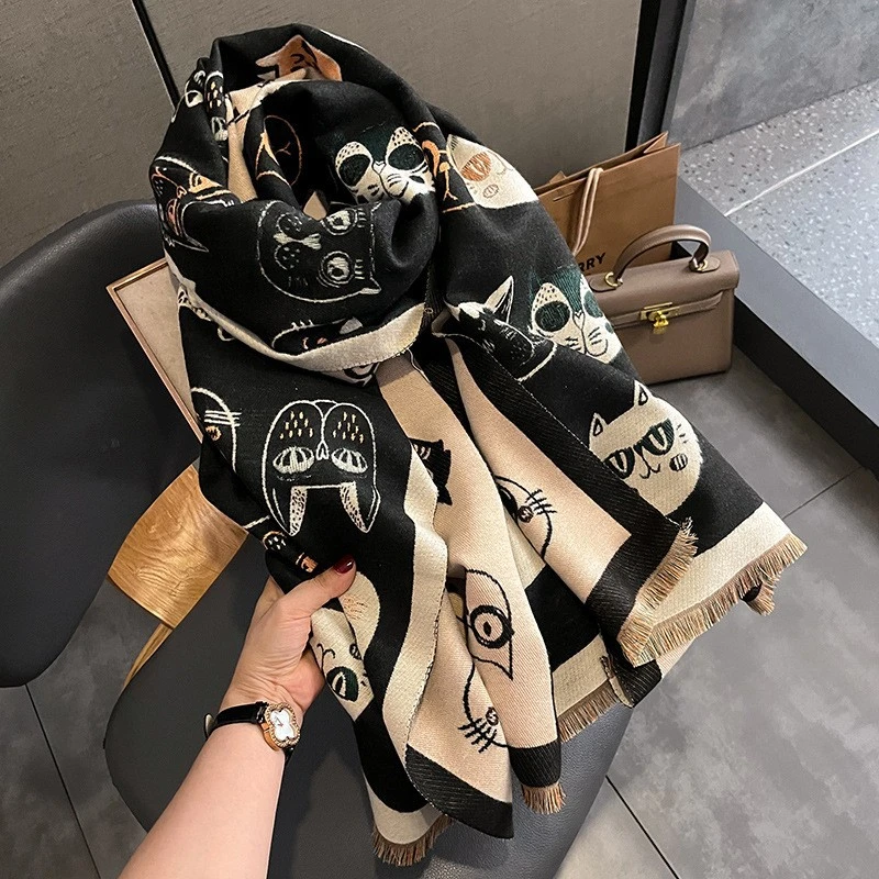 秋冬新款时尚仿羊绒围巾女韩版气质保暖加厚围脖空调披肩网红百搭