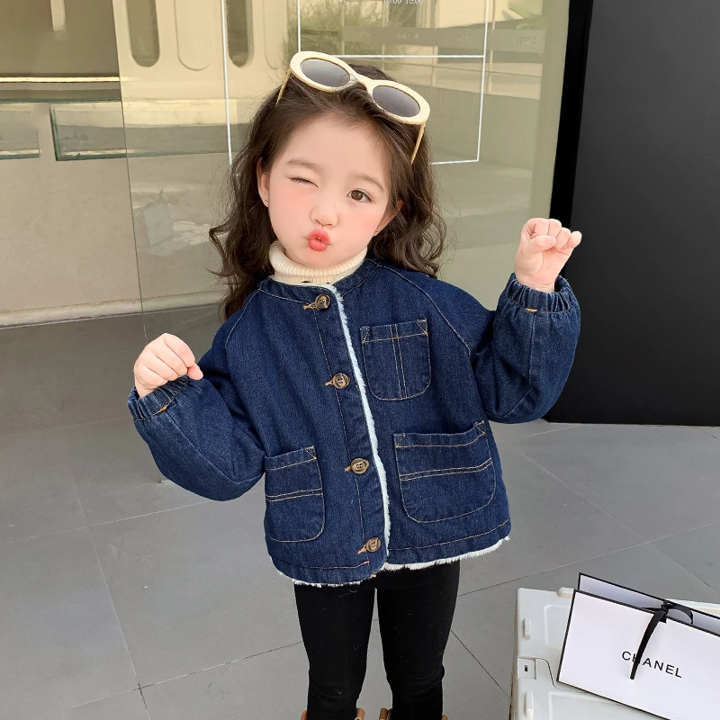 女童春秋牛仔外套洋气儿童2025新款加绒韩版时髦小女孩3-6岁时尚