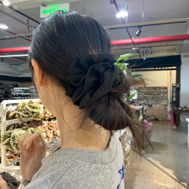 Y-010百搭黑色漫天繁星双层烫钻百搭发圈发饰时尚