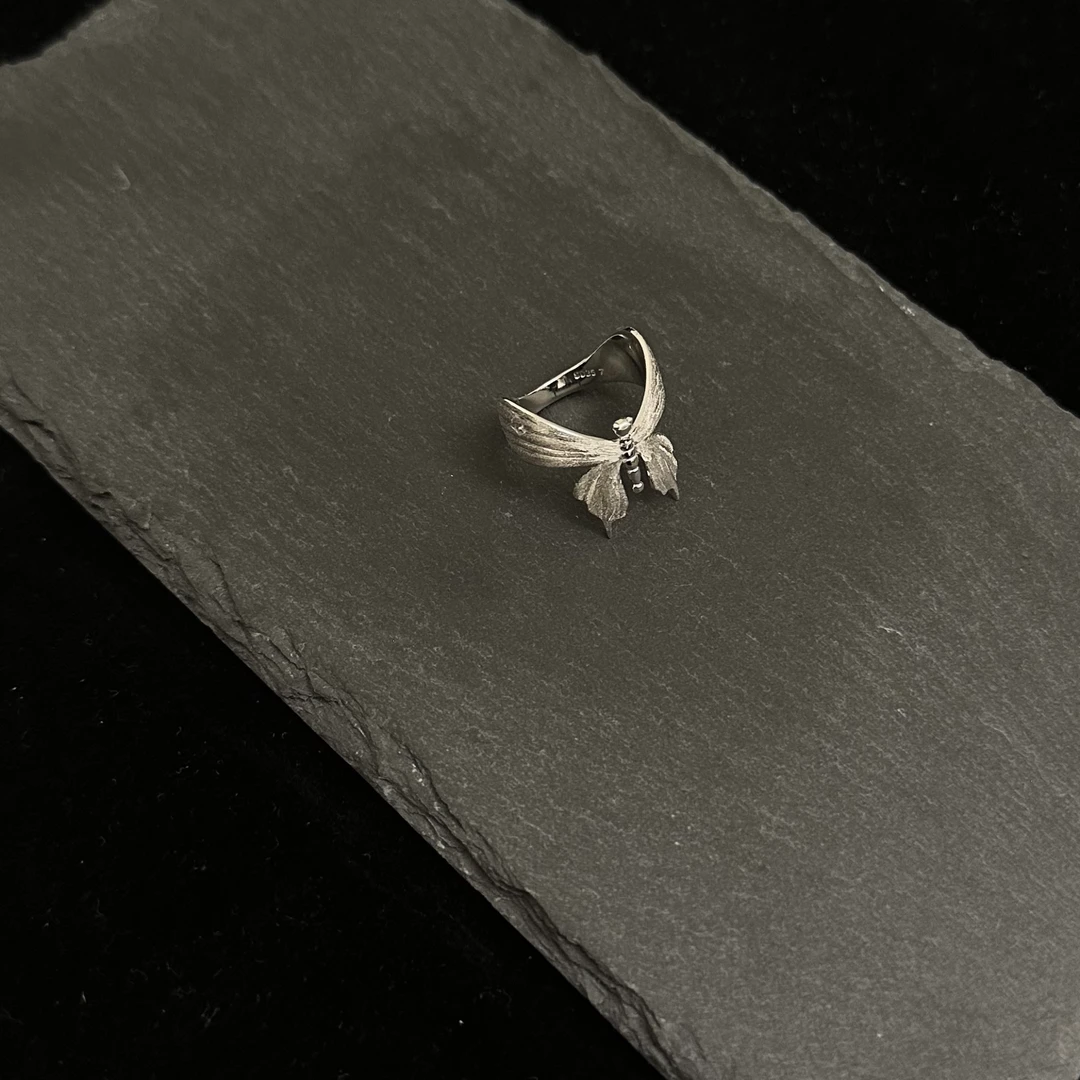 925银戒指 R&Y 通体银 | 小众设计款 | 拉丝蝴蝶闭口戒指