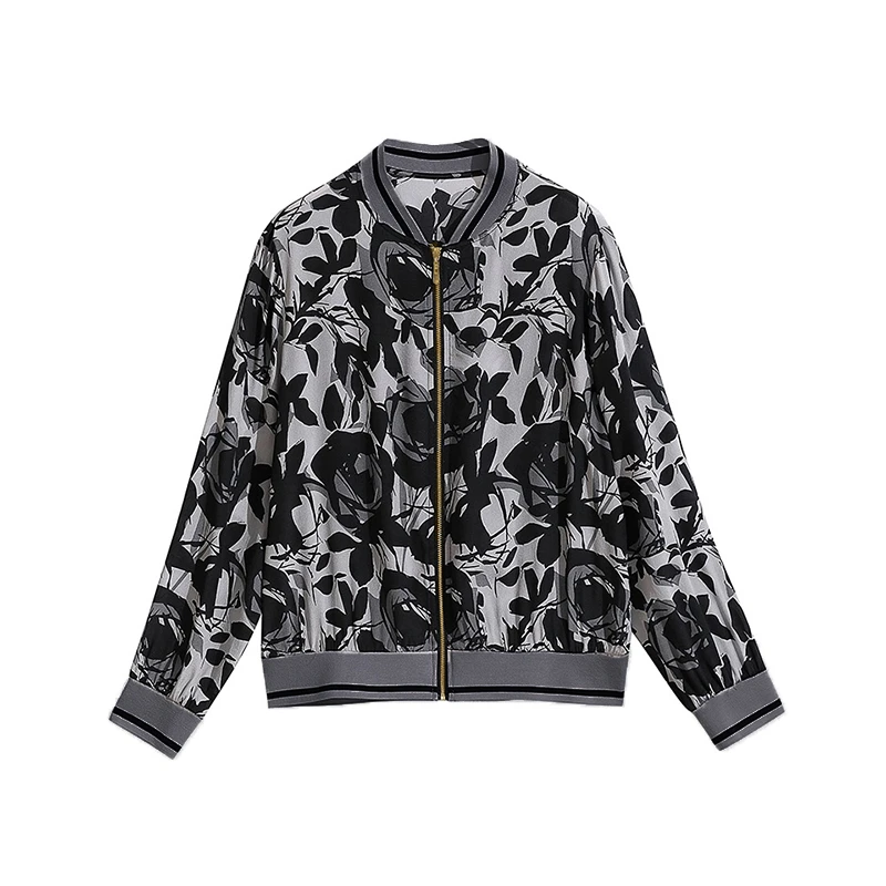 100桑蚕丝花卉墨影真丝防晒外套长袖女上衣WT024