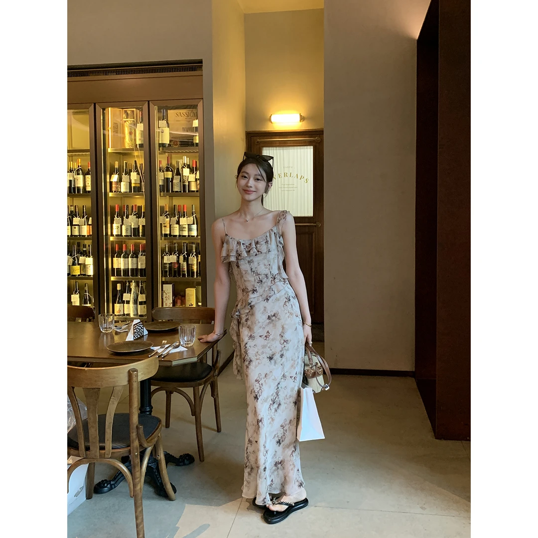 安酒月【云影颂晚】新中式复古油画水墨吊带半裙两件套AJ4ESZ11