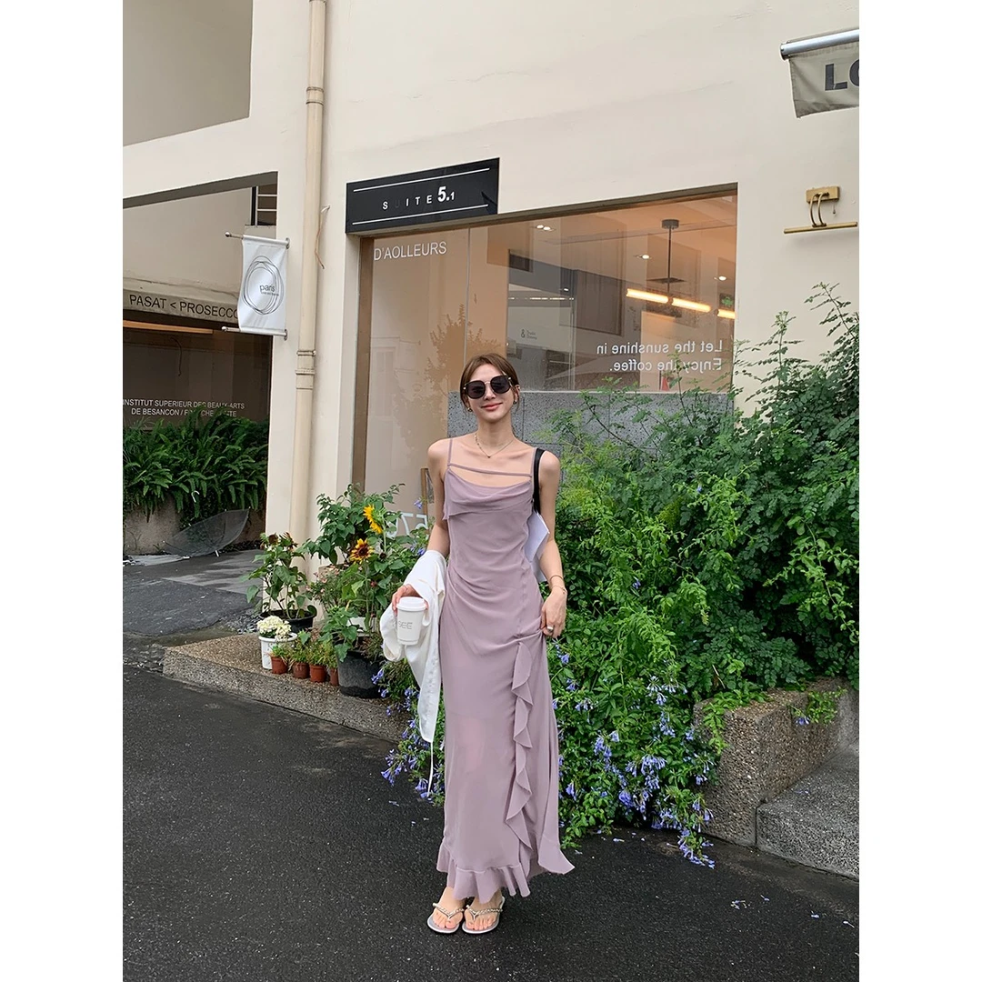 安酒月【雨后花园】夏季显瘦修身吊带连衣裙女设计感AJ4COL11