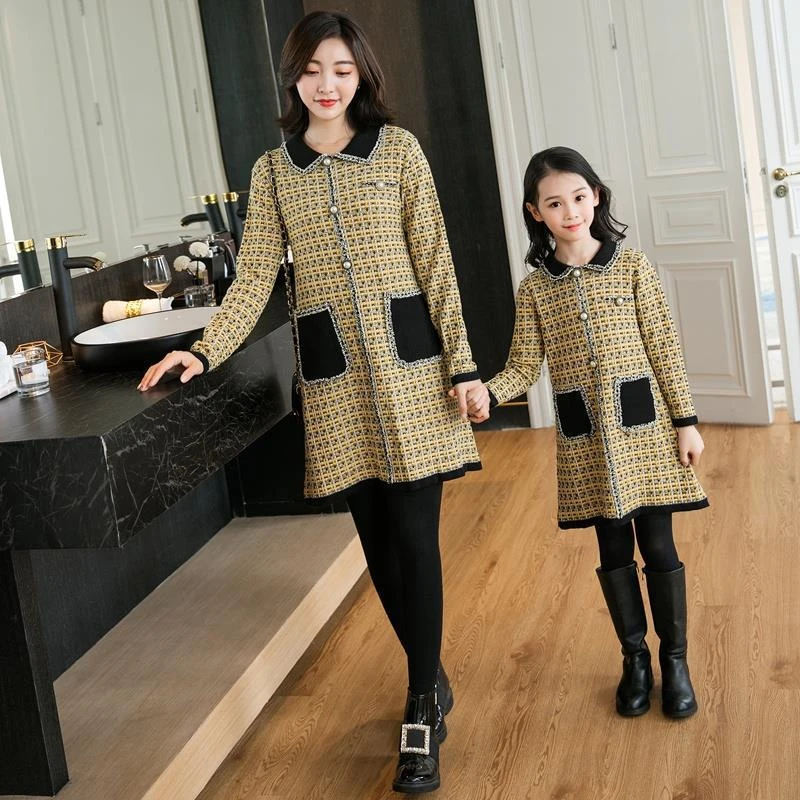 特价清仓    2021年现货春秋韩版重工连衣裙格子外套亲子装母女装
