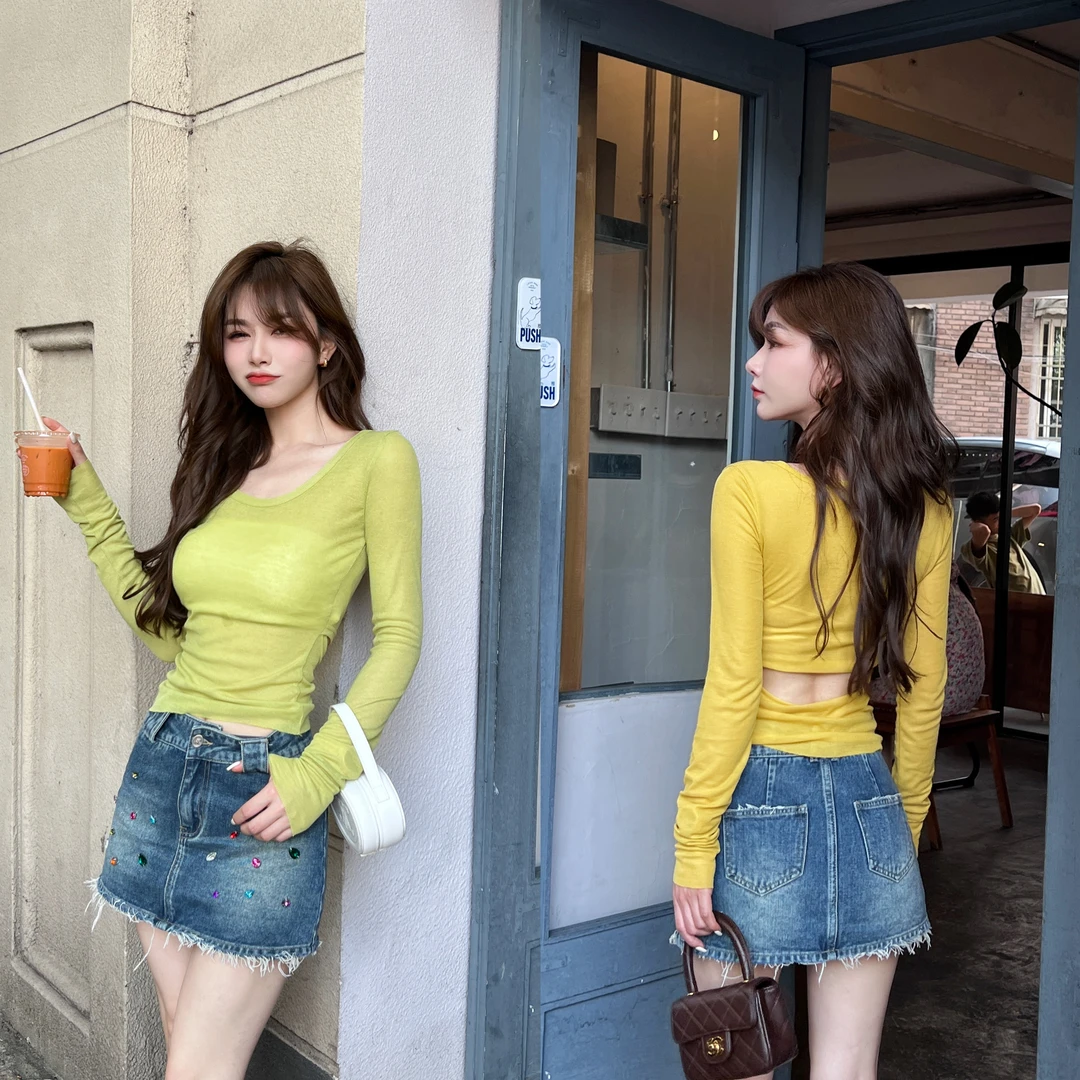 《现货》露腰防晒上衣（衣长54cm）（2856#）长袖修身防晒衣