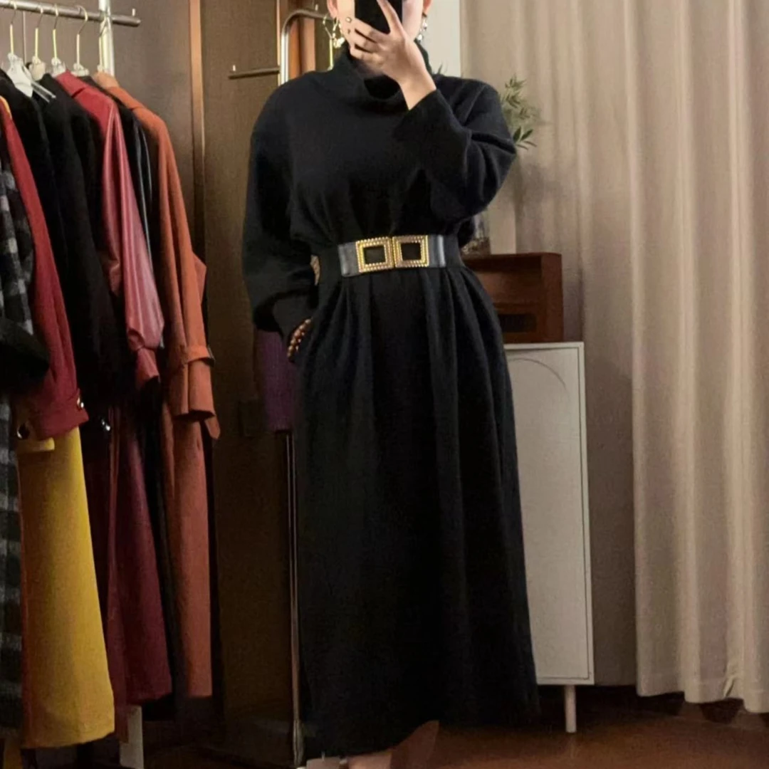 嘉玲【277腰带另拍】大码显瘦打底连衣裙遮肚连衣裙2024新款裙子