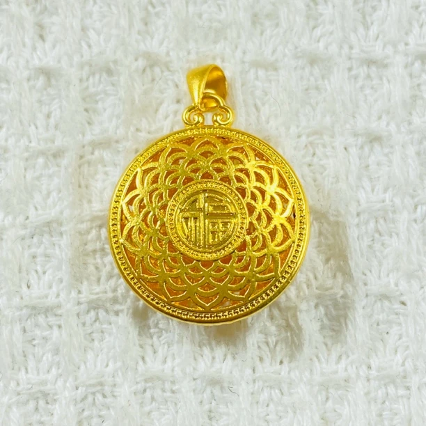 足金999 黄金福字八宝罗盘吊坠 1.95