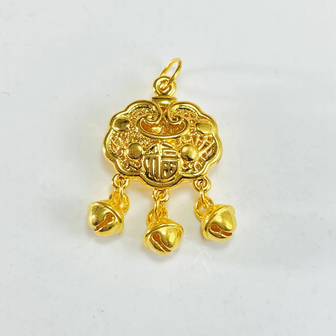 足金999 黄金福字如意铃铛福锁 0.86