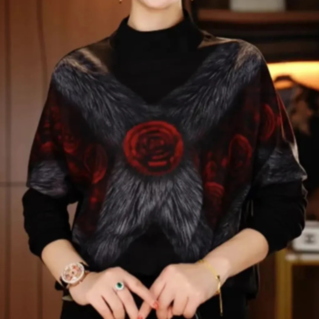 2024新款高端印花女显瘦显白百搭减龄气质时尚套头上衣复古990