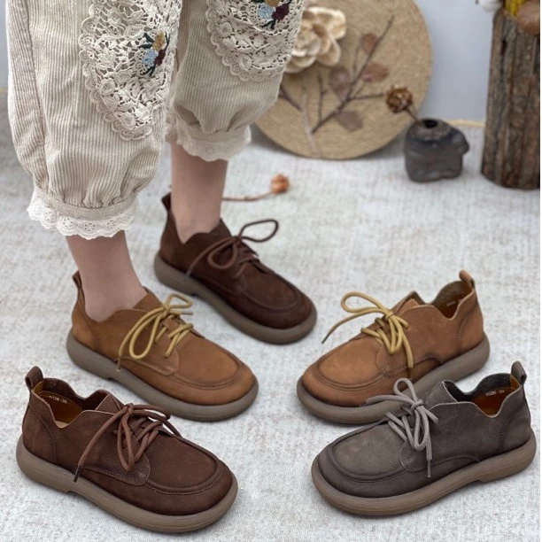 2025春秋新款轻奢百搭复古软底圆头真皮休闲单鞋低帮春季秋季平底