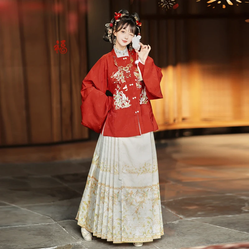 阑珊小记汉服女原创[嬉云兔]日常明制方领补服马面裙秋冬款套装