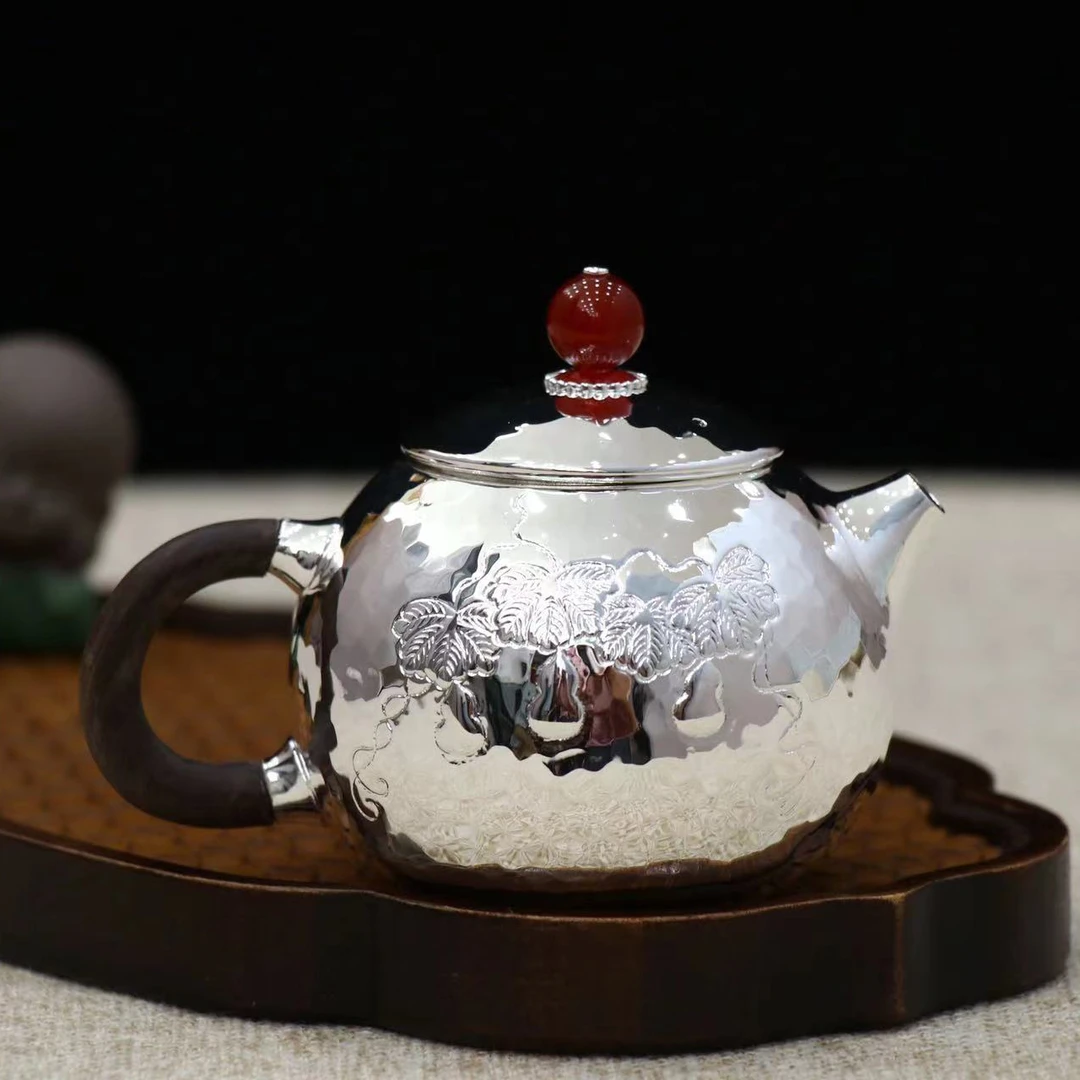 清货-手作檀木999葫芦西施壶款家用泡茶银壶