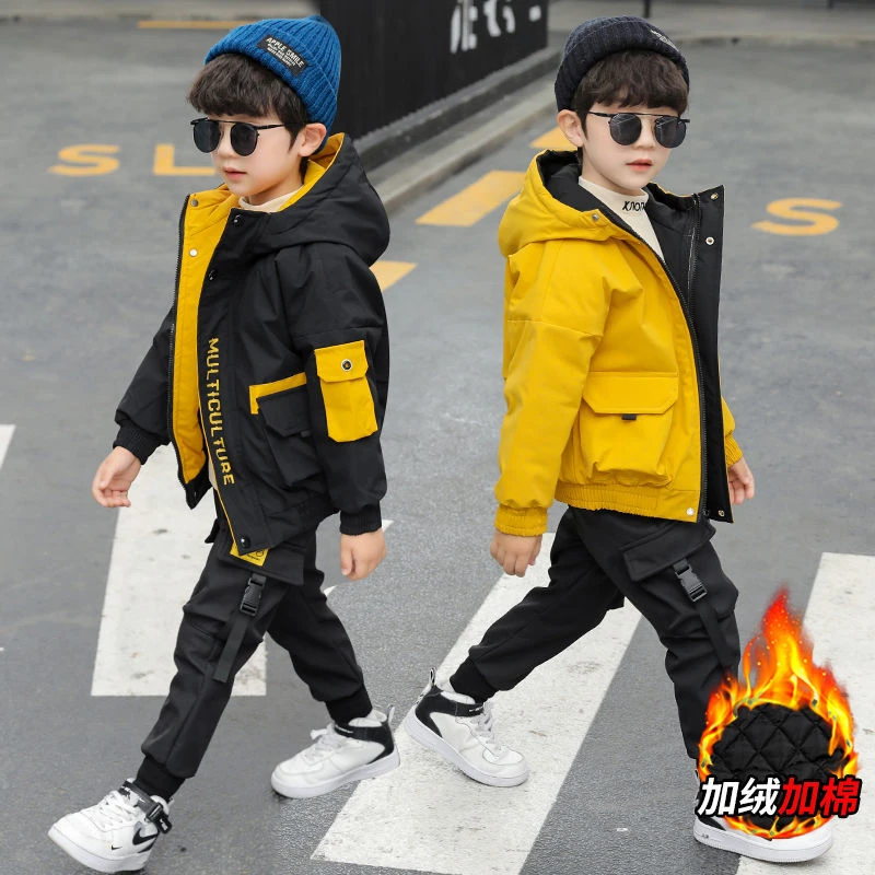 童装男童春装套装新款中大童儿童秋冬季加厚韩版工装服两件套