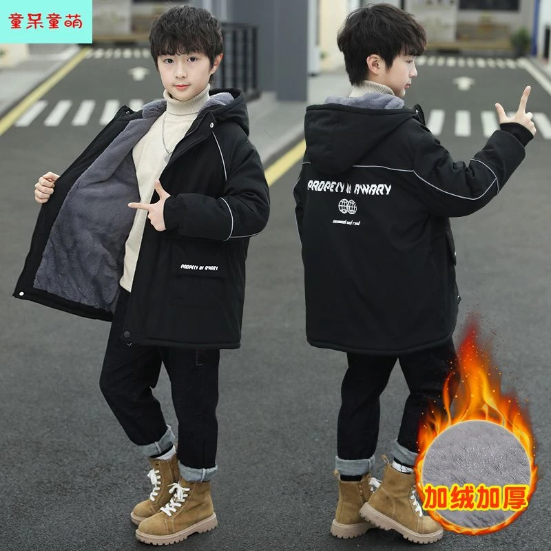 男童冬装服派克服加绒外套新款秋冬款衣中大童加厚袄潮