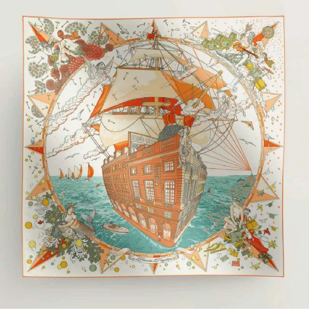 全新未使用 Hermes/爱马仕 TP027657/爱马仕旗舰丝巾 橙色