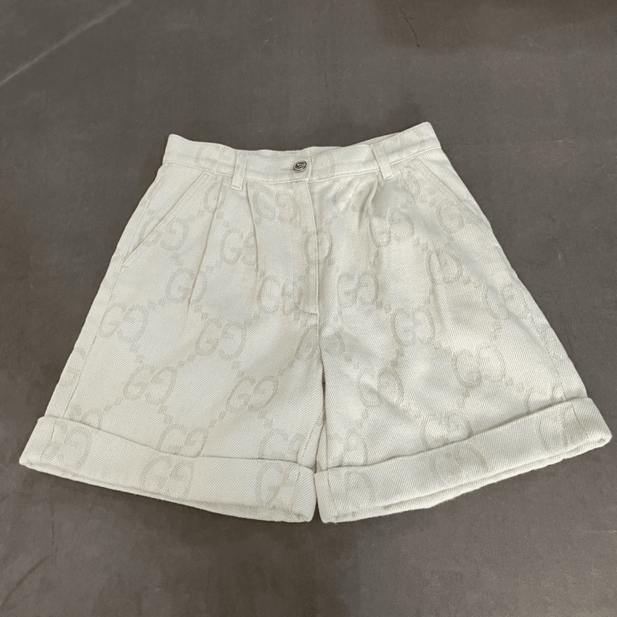 99新 GUCCI/古驰 P224827860/白色满印牛仔短裤