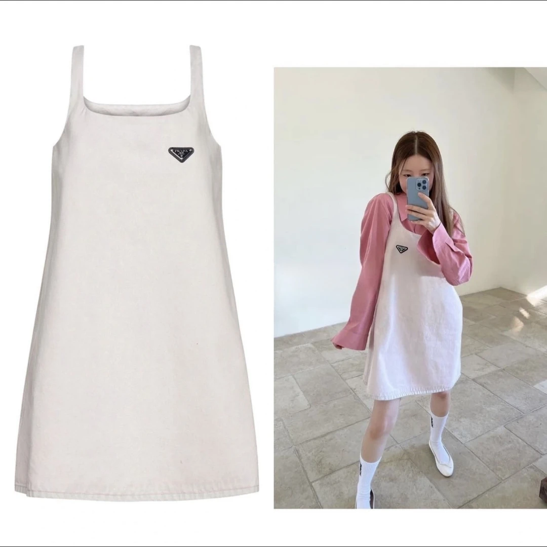 99新 Prada/普拉达 积分-100/P244170377/吊带无袖牛仔裙 粉色