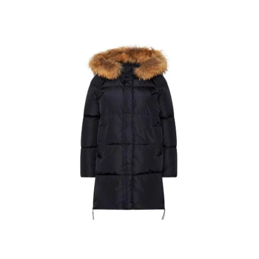 全新未使用  小花汤汤/TP027253/MaxMara 连帽毛领中长款羽绒服黑
