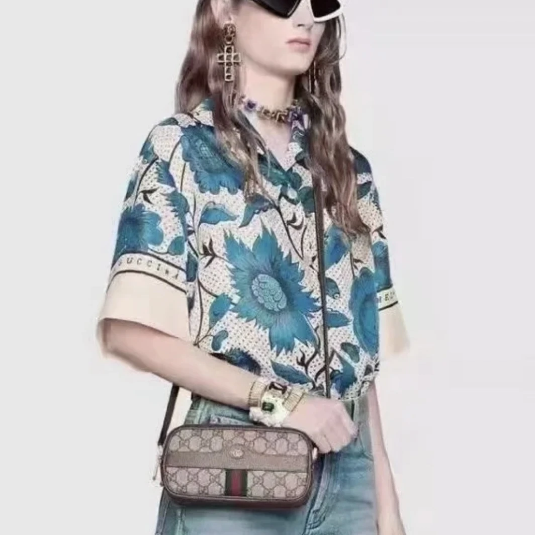 99新 GUCCI/古驰 P234450488/花卉短袖衬衫 42码