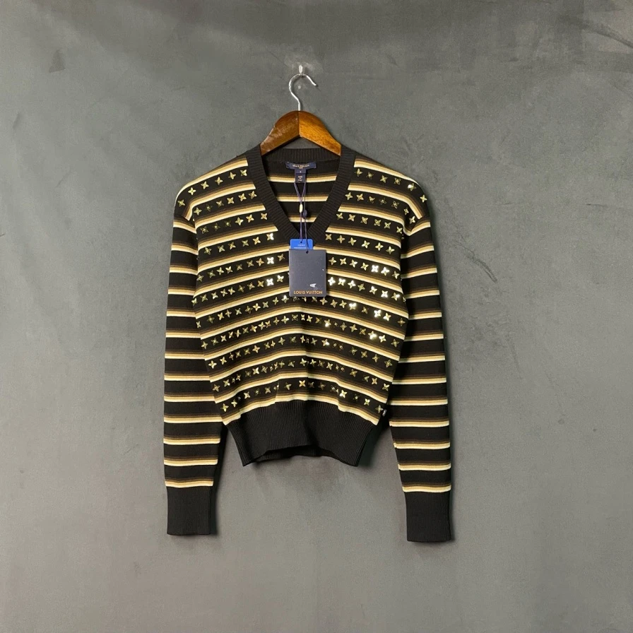 99新 LouisVuitton/路易威登 P234449888/黑棕星星条纹毛衣S码
