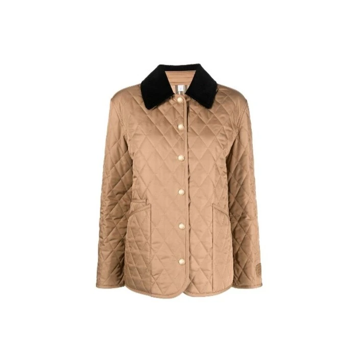 全新未使用  小花汤汤/TP019689/Burberry 灯芯翻领格纹绗缝棉服