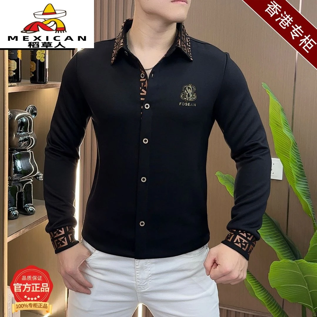 稻草人新款秋季男士高档时尚休闲翻领衬衫领卫衣长袖高品质半袖轻