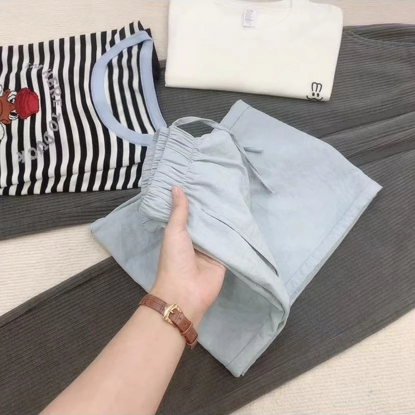 七言家 蓝色肌理感空气裤薄款