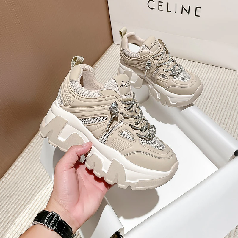1836-2 增高8CM 厚底老爹鞋女2023年夏季新款网纱透气运动休闲鞋