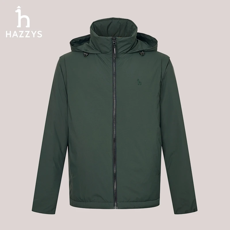Hazzys哈吉斯男士秋冬百搭时尚连帽棉服舒适简约休闲纯色保暖外套