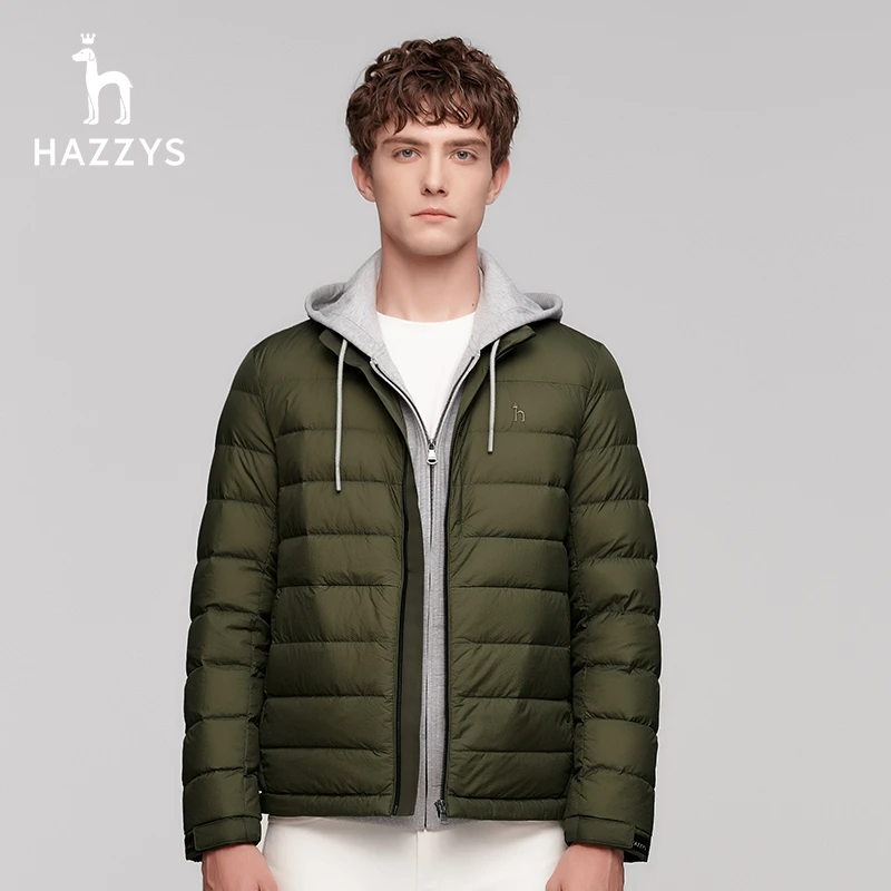 Hazzys哈吉斯冬男士短款白鸭绒羽绒服防风休闲冬男装外套好羽绒