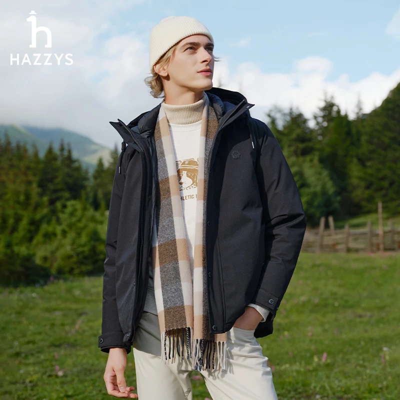 【PHIZ】Hazzys哈吉斯冬季时尚保暖连帽抽绳羽绒服外套休闲户外男士