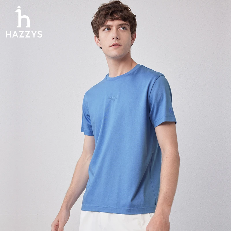Hazzys哈吉斯男士夏季百搭运动休闲圆领舒适T恤时尚短袖男上衣