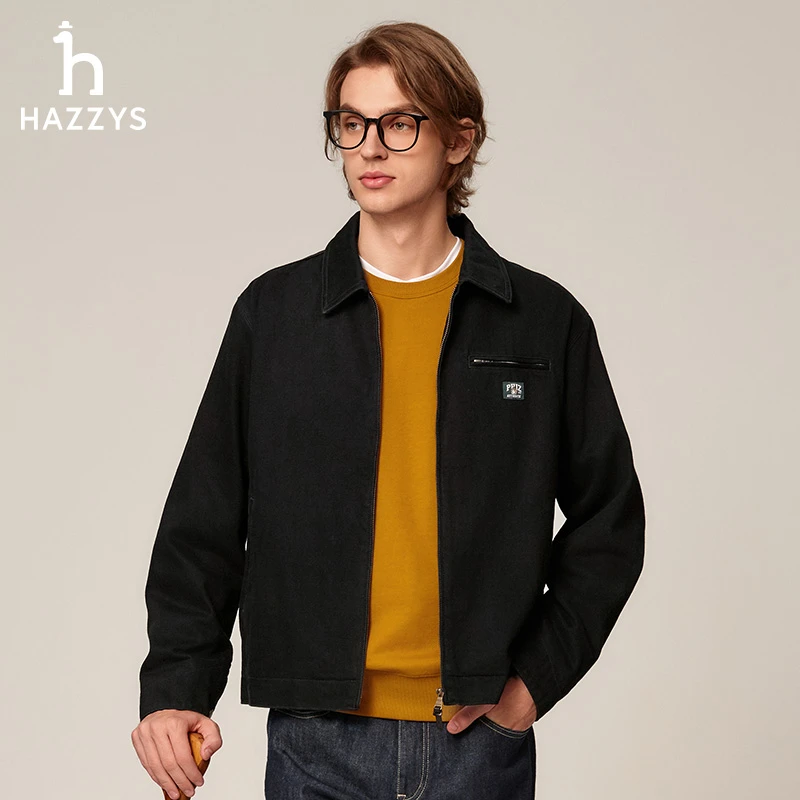 【PHIZ系列】Hazzys哈吉斯秋季时尚男士休闲纯色牛仔夹克外套短款