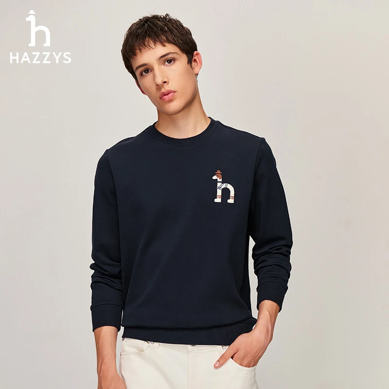 Hazzys/哈吉斯男士秋季时尚休闲秋冬圆领卫衣舒适长袖T恤上衣百搭