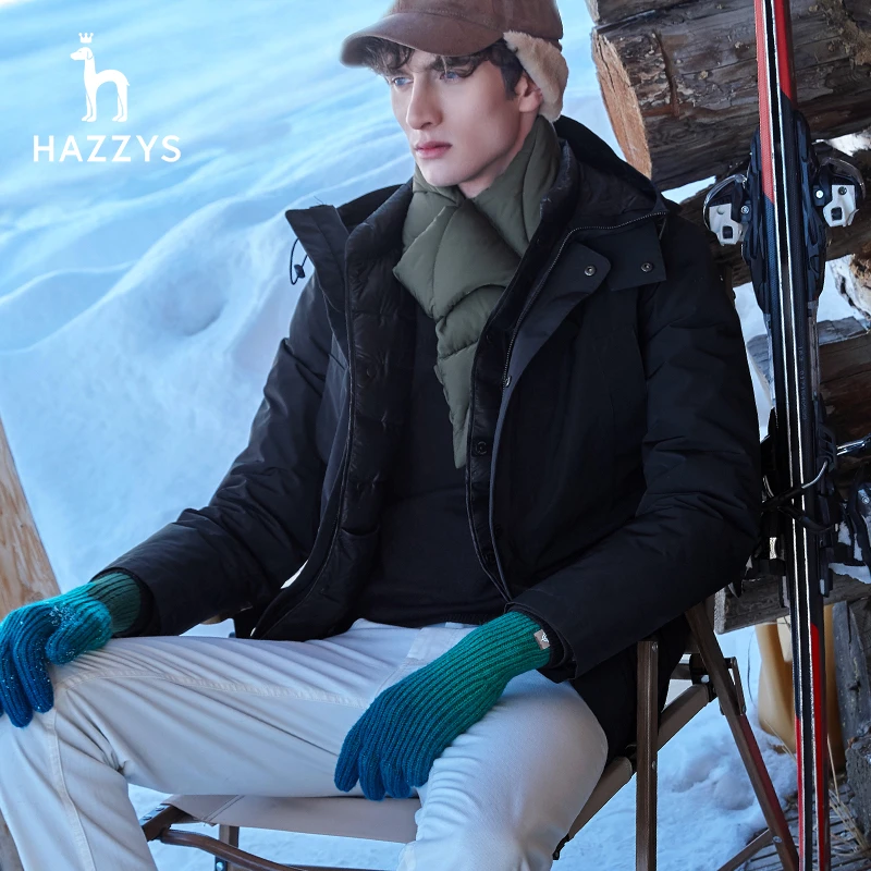 Hazzys/哈吉斯冬男防风可拆卸鸭绒羽绒服休闲百搭连帽外套好羽绒