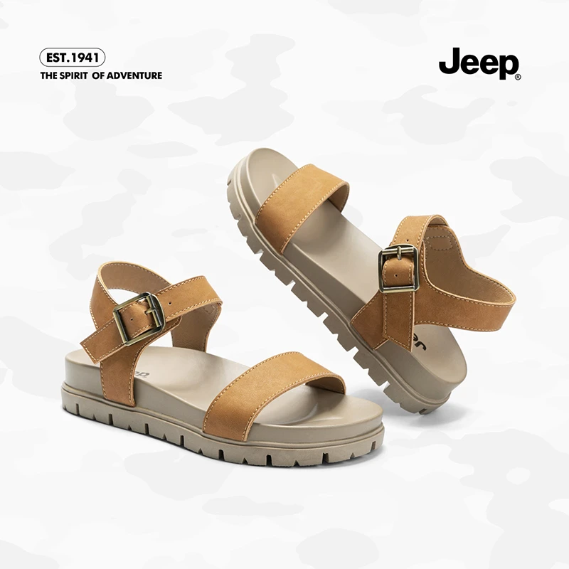 JEEP/吉普厚底松糕凉鞋女2023新款夏季舒适平底休闲运动坡跟凉鞋