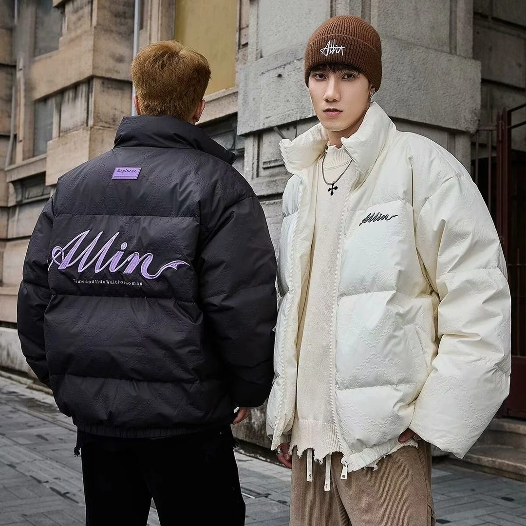 时尚立领男士潮牌刺绣设计感情侣外套棉服冬季保暖百搭加厚面包服
